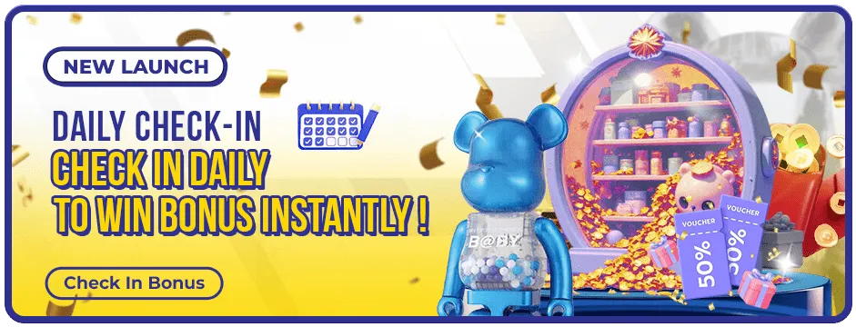 Bearbrick888 Banner Daily check-in to win bonuses.